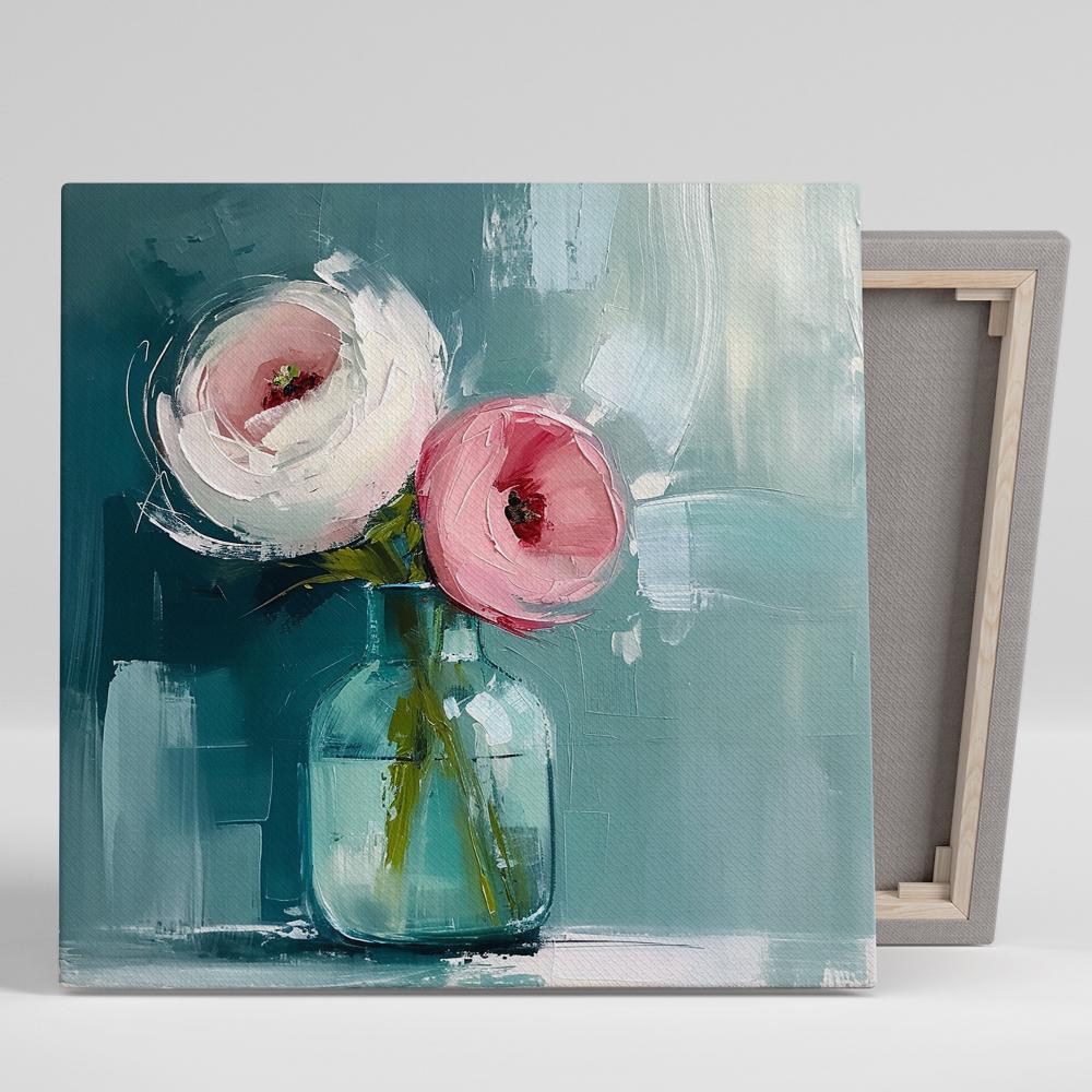 Rose Wall Art, Canvas or Poster, Floral Contemporary Decor, Living Room Bedroom Office Wall Art, Pink Teal Green Shabby Chic Minimalist