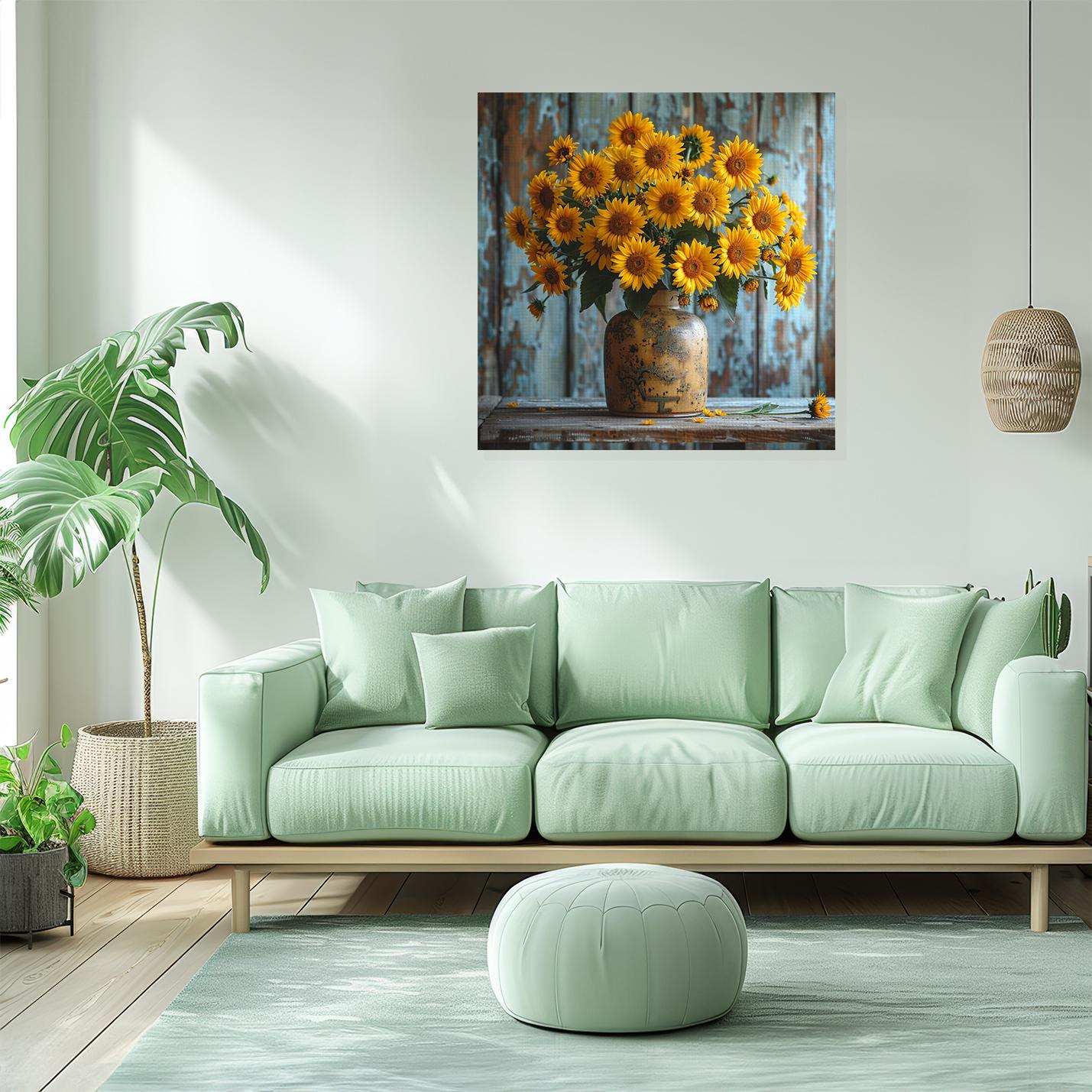 Sunflower Wall Art, Canvas or Poster, Rustic Farmhouse Decor, Living