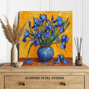 Iris Wall Art, Canvas or Poster, Impressionism Floral Decor, Living Room Bedroom Dining Room Office Wall Art, Blue Yellow Orange Green image 8