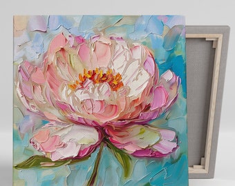 Pfingstrose Kunst, Leinwand oder Poster, zeitgenössischer Blumen Impressionismus, Shabby Chic romantisches modernes Wohndekor, Wohnzimmer Schlafzimmer Büro Wandkunst