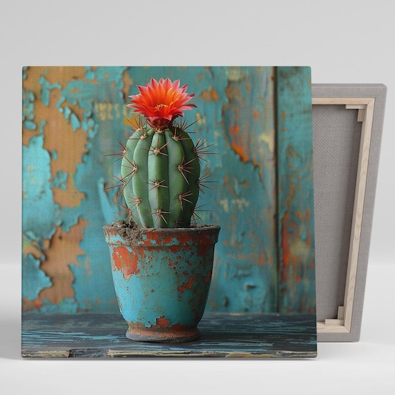 Kaktus Kunst, Leinwand oder Poster, rustikales Blumendekor, Sdwesten  Wohnzimmer Schlafzimmer Bro Wintergarten Wandkunst, grn, rot, trkis,  orange - Etsy.de