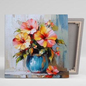Hibiscus Art, Canvas or Poster, Floral Coastal Rustic Decor, Vibrant Living Room Bedroom Dining Room Sunroom Wall Art, Tropical Palette