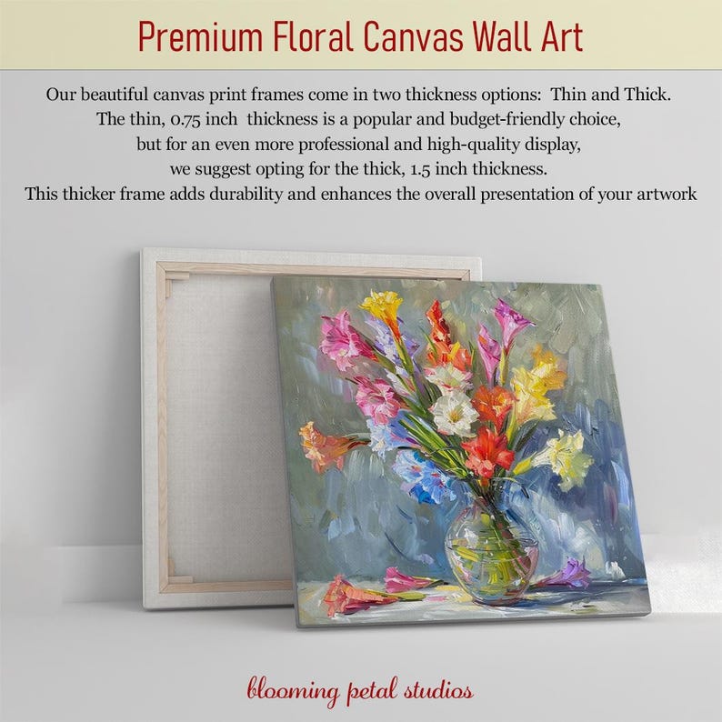 Gladiolus Wall Art, Canvas or Poster, Floral Impressionism Decor, Living Room Bedroom Dining Room Sunroom Wall Art, Pink Yellow Blue White image 3
