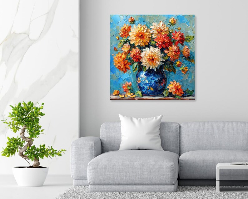 Dahlia Delight Wall Art, Canvas or Poster, Contemporary Floral Wall