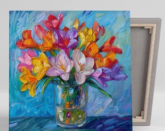 Tulip Burst Art, Canvas or Poster, Contemporary Floral Decor, Living Room Bedroom Office Dining Room Art, Vibrant Blue Pink Yellow Purple