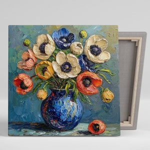 Poppy Art, Canvas or Poster, Impressionism Floral Decor, Vibrant Bouquet Wall Art, Living Room Bedroom Dining Office Contemporary Design