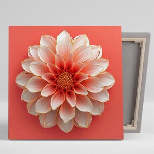 Dahlia Wall Art, Canvas or Poster, Floral Modern Glam Decor, Living Room Bedroom Office Dining Room Art, Pink Red Gold White, Dahlia Decor