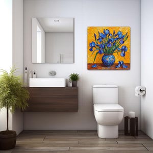 Iris Wall Art, Canvas or Poster, Impressionism Floral Decor, Living Room Bedroom Dining Room Office Wall Art, Blue Yellow Orange Green image 5