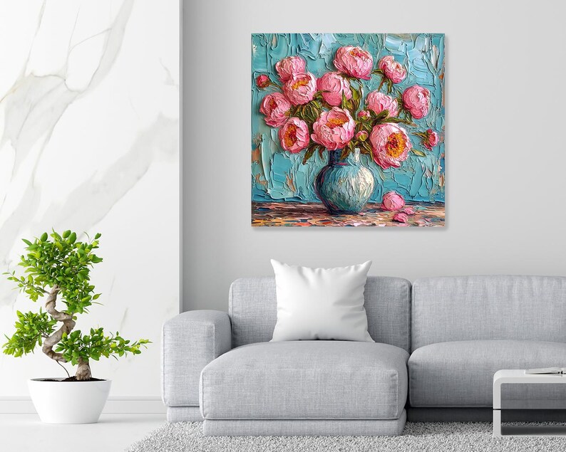 Peony Art, Canvas or Poster, Floral Contemporary Decor, Living Room ...