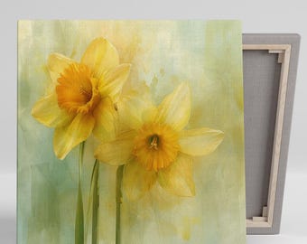 Daffodil Wall Art, Canvas or Poster, Floral Contemporary Decor, Shabby Chic Farmhouse Country, Living Room Bedroom Dining Sunroom Wall Art