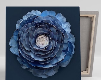 Camellia Wall Art, Canvas or Poster, Floral Modern Decor, Living Room Bedroom Office Entryway Wall Art, Blue Navy Turquoise Elegance