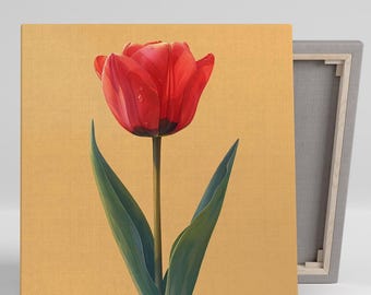 Tulip Art, Canvas or Poster, Floral Contemporary Decor, Living Room Bedroom Office Dining Room Wall Art, Red Green Beige Minimalist Design