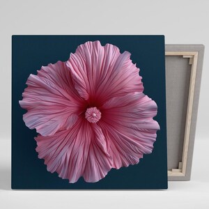 Hibiscus Wall Art, Canvas or Poster, Floral Minimalist Decor, Bedroom Living Room Office Bathroom Wall Art, Pink Red White Navy Elegance