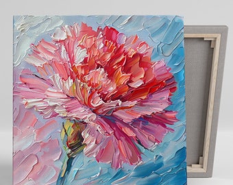 Pfingstrose Wandkunst, Leinwand oder Poster, Zeitgenössischer Impressionismus Dekor, Wohnzimmer Schlafzimmer Esszimmer Büro Wandkunst, Leuchtendes Rosa Rot Blau Weiß