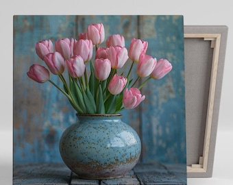 Tulip Wall Art, Canvas or Poster, Floral Contemporary Decor, Living Room Bedroom Dining Room Entryway Rustic Farmhouse Print, Tulip Decor