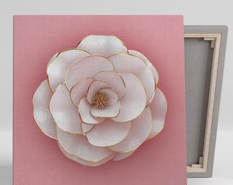 Rose Wall Art, Canvas or Poster, Contemporary Floral Decor, Bedroom Living Room Dining Room Office Wall Art, White Pink Gold Elegant Petals