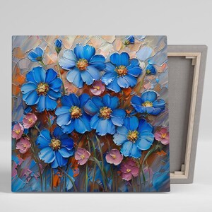 Cosmos Bloom Wall Art, Canvas or Poster, Floral Modern Decor, Living Room Bedroom Office Dining Room Wall Art, Blue White Pink Orange