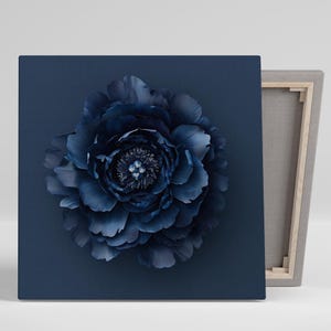 Peony Wall Art, Canvas or Poster, Contemporary Minimalist Decor, Bedroom Living Room Office Dining Room Floral Blue Navy White, Peony Decor