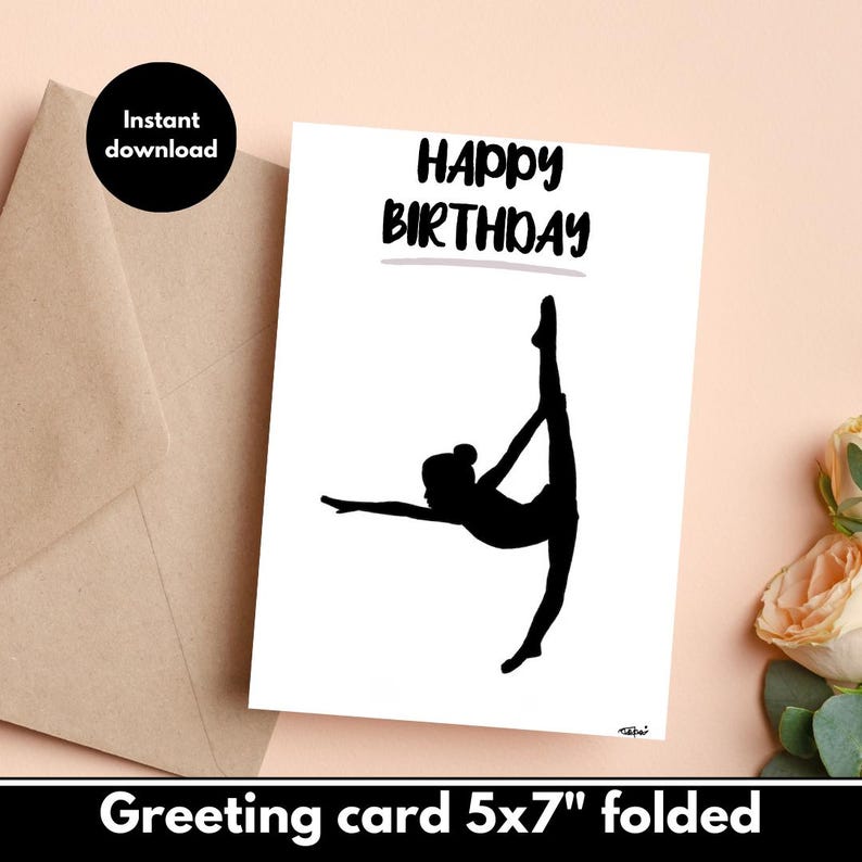 Gymnastic DIGITAL Download Printable Birthday Card Featuring ...