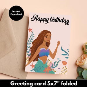 Mermaid - DIGITAL Download - Printable Birthday Card Featuring Mermaid - Printable Happy Birthday Card - Birthday card