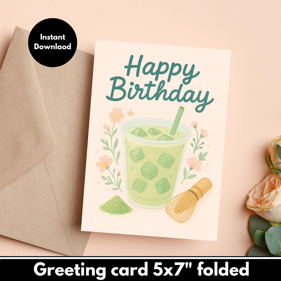 Pastel Matcha Birthday Card: Printable 5x7 Digital Download - Etsy