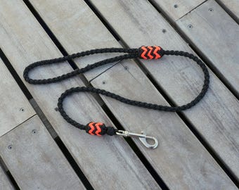 May include: Black braided dog leash with orange and black accents and a silver clip.