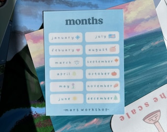 Sticker Sheet - Aesthetic Stickers - Cute Stickers - Months Stickers - Waterproof Stickers - Kiss Cut Stickers - Journaling Stickers