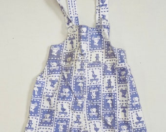 vtg 80s BABY ANIMAL PATTERN Overalls / vintage baby size 12 months corduroy lavender pastel teddy bear rabbit sheep circus purple white cute