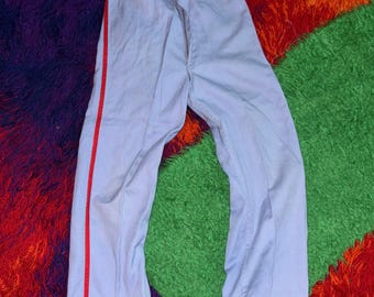 vtg 70s UNISEX BLUE RED Striped Pants // retro ribbed straight leg kids trouser hippie mod boys pants girls slacks pastel baby blue size 10