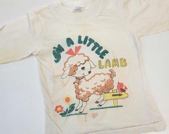 Vintage 70s Toddler Lamb Shirt: Retro Flower Power Tee (Size 2T)