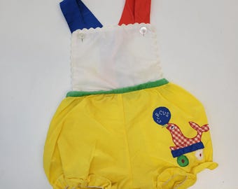 Vintage 70s Baby Circus Overalls: Embroidered Patchwork, 6-9 Months