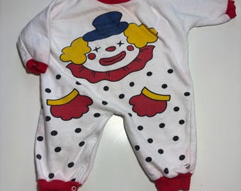 vtg Sears Baby Clothes 80s CLOWN ONESIE 18 Months Infant Retro POP Art Kids Onesie All Cotton Snap Up Polka Dot Jumpsuit Romper