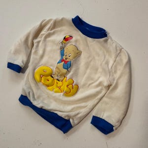 Sudadera con capucha para niños de los años 70 con el cerdito PORKY, estilo vintage, talla 12, estilo retro, Warner Bros, con pintura en relieve, de los Looney Tunes, camiseta informal para bebé