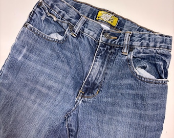 vtg teen Y2K BOOTCUT ZNISZCZONE Jeansy // vintage rozmiar 12 młodzieżowe dziecięce dzwony średnie jasne sprane rozcięte rozszerzane jeansy 90s old navy wysoki stan