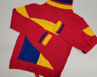 vtg 70s COLORBLOCK KIDS SWEATER // vintage chicago fireworks size 4-5 toddler youth medium geometric turtleneck unisex sporty retro 80s top