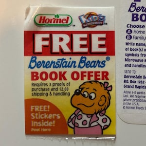 vtg 1996 BERENSTAIN BEARS STICKER // vintage hormel soup coupon and sticker 90s cartoon collectible nostalgia retro tv bear book