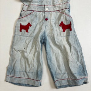 vtg 1940s PEPPERELL CHAMBRAY JUMPSUIT // vintage 30s 40s kids one piece scottie dog girls boys coveralls unisex mid century denim playsuit
