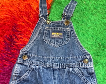 Mono vaquero vintage OshKosh B'Gosh para bebé, años 80, con lavado oscuro, talla 18 meses, mono, vaquero unisex para conductor de tren, primavera, años 90