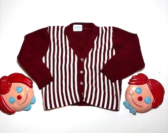 kids vtg 50s Rockabilly STRIPED CARDIGAN : vintage Nannekins by Nannette 18-24 months retro school day classic preppy mod stylish autumn