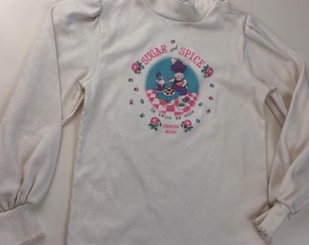 Camiseta vintage para niños de los años 80, estilo OSH Kosh B'Gosh, talla 6, EE. UU. // Camiseta vintage de cuello alto con diseño de conejo de Pascua, a cuadros y pastel.