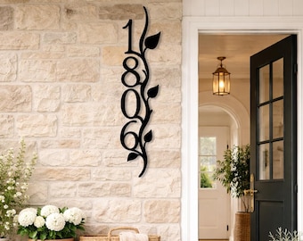 Letrero vertical de metal con números de casa / Letrero moderno personalizado para exteriores