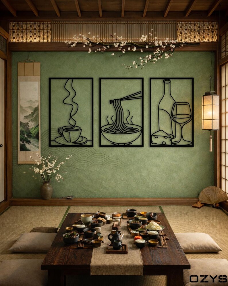 Kitchen Metal Modern Wall Art | Minimalist Coffee Ramen Wine Line ... - Modern Metal Wall Art For Industrial Homes