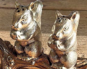 Set di saliera e pepiera vintage a forma di scoiattolo, placcato in argento – Decorazione da tavola retrò anni '60/'70 – Set di saliera e pepiera a forma di animale – Regalo per la cucina di metà secolo