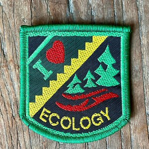 I Love Ecology Patch – Vintage 2000s Nature Badge – Canoe Kayak Forest Patch – Green Red Yellow Environmental Patch – Outdoor Adventure
