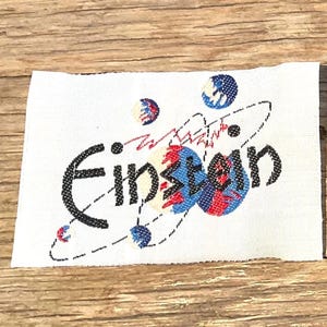 EINSTEIN vintage patch | planeten elektronen atomen | jaren ‘80 of ‘90 | Albert nobelprijs fysica hoogbegaafd wetenschap wiskunde kosmos