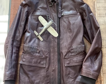 Vintage MCS Lederjacke für Damen – Fliegerjacke aus echtem Lammleder – Biker-Bomber-Stil – Dunkelbraun FR 38