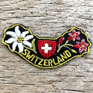 SWITZERLAND | Swiss flag | Edelweiss | vintage travel patch emblem | 70s souvenir Europe mountains St. Moritz hiking ski Gstaad