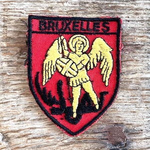 BRUSSELS BRUXELLES BELGIUM | vintage antique patch emblem | souvenir capital Europe Atomium Belgium Belgian memorabilia coat of arms angel
