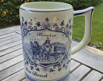 Vintage Heineken mug 1988 Delft Blue Beer Stein – Vintage Dutch Mug – Windmill Horse Cart – Holland Ceramic – Unique Gift for Him Or Her