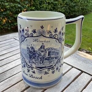 1988 HEINEKEN Delfts blauw vintage| paard en kar | koets | Hollands landschap molen | eighties bierpul | landelijke decoratie | Oktoberfest